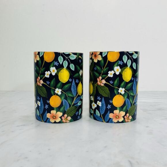 ANTHROPOLOGIE x RIFLE PAPER CO Set 2 Mugs Citrus Grove Black Gold Gild 16 oz EUC - Picture 2 of 8